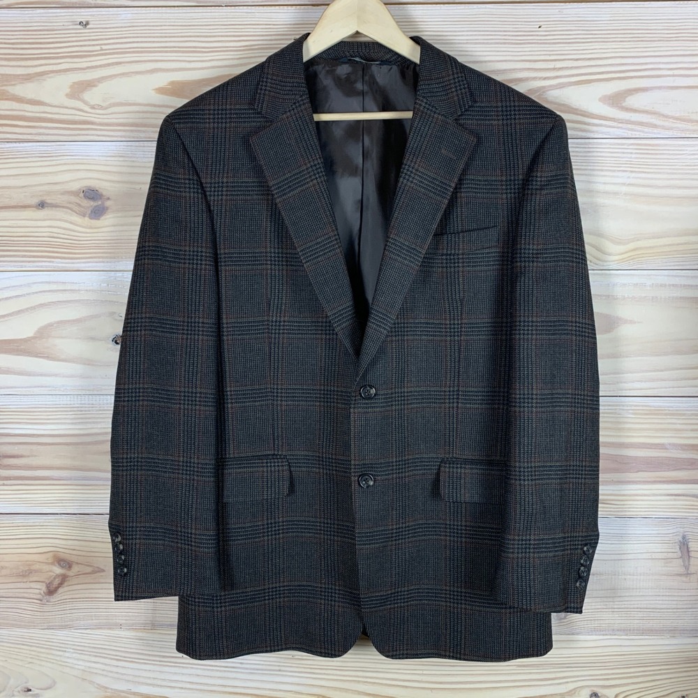 Jos. A. Bank Blazer Mens 41R Brown Glen Plaid 100% Wool Sport Coat Jacket